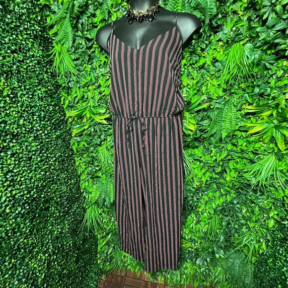 Ambiance Jumpsuit Women Pants Large Black‎ Red Striped Stretch Waist 1223 - Picture 5 of 7